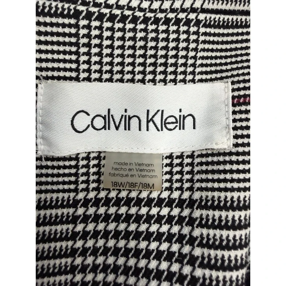 Calvin Klein Women's 18W Plaid Longline Blazer Glen Check Stretch NWOT